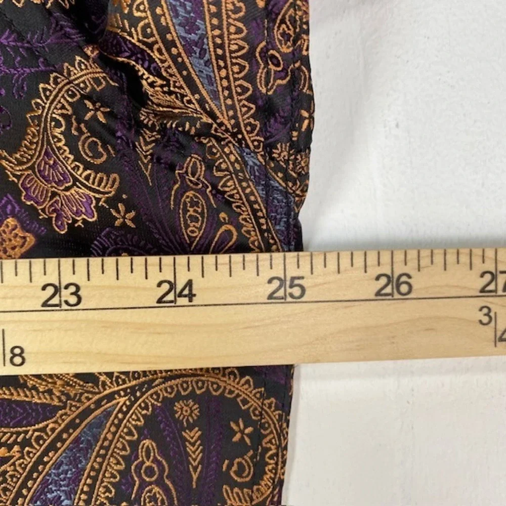 Barry Wang Mens XL Purple Gold Paisley Silk Jacquard Long Sleeve Button Up Shirt
